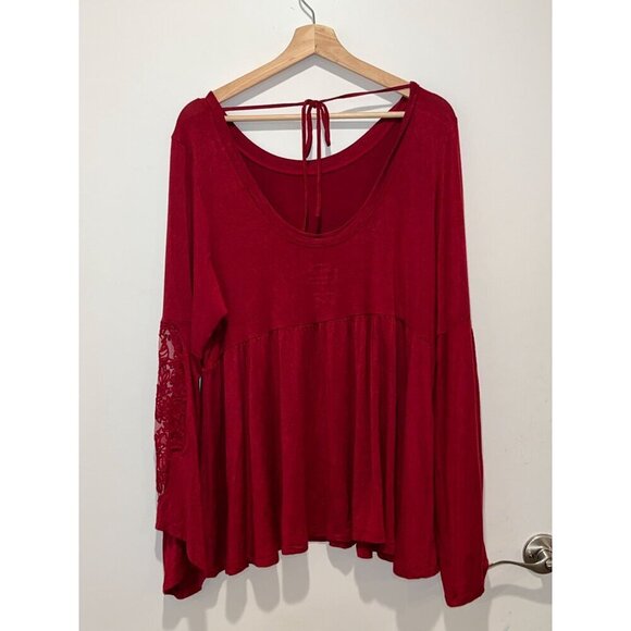 Torrid Baby Doll Top Womens 2x Burgundy Lace Sleeve Stretch asymmetrical hem - Picture 3 of 9